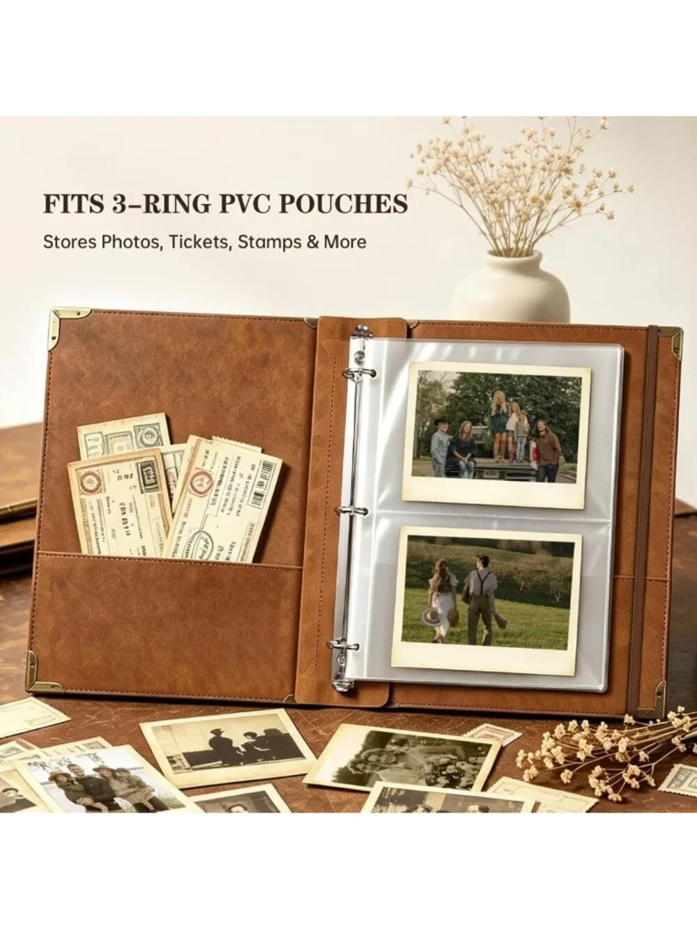 Stylish PU Leather 3-Ring Binder, 1-Inch Capacity, Holds 200 Sheets, Office